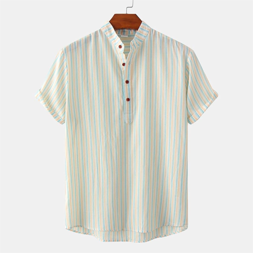 Men's T-Shirts Casual Button Down Shirt Stripe Short Sleeve